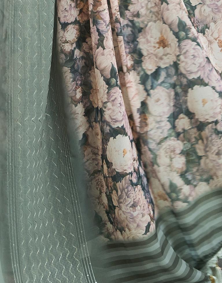 Dusty Green Georgette Printed Saree