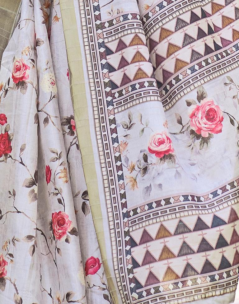 Light Beige Silk Printed Saree