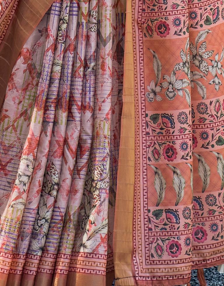 Light Peach Silk Printed Saree