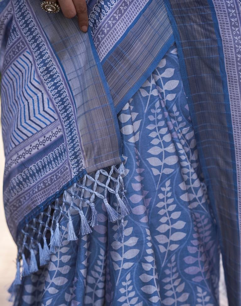 Blue Silk Printed Saree