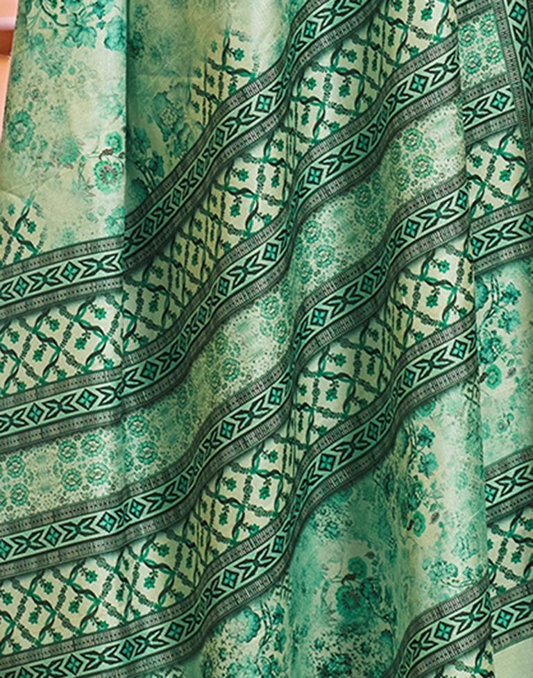 Mint Green Silk Printed Saree