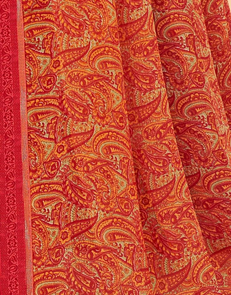 Dark Red Georgette Printed Saree