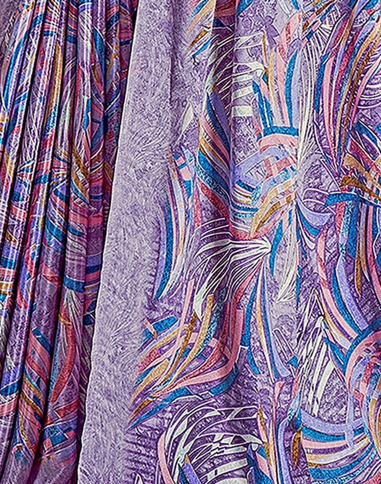 Lavender & Multicoloured Silk Printed Saree