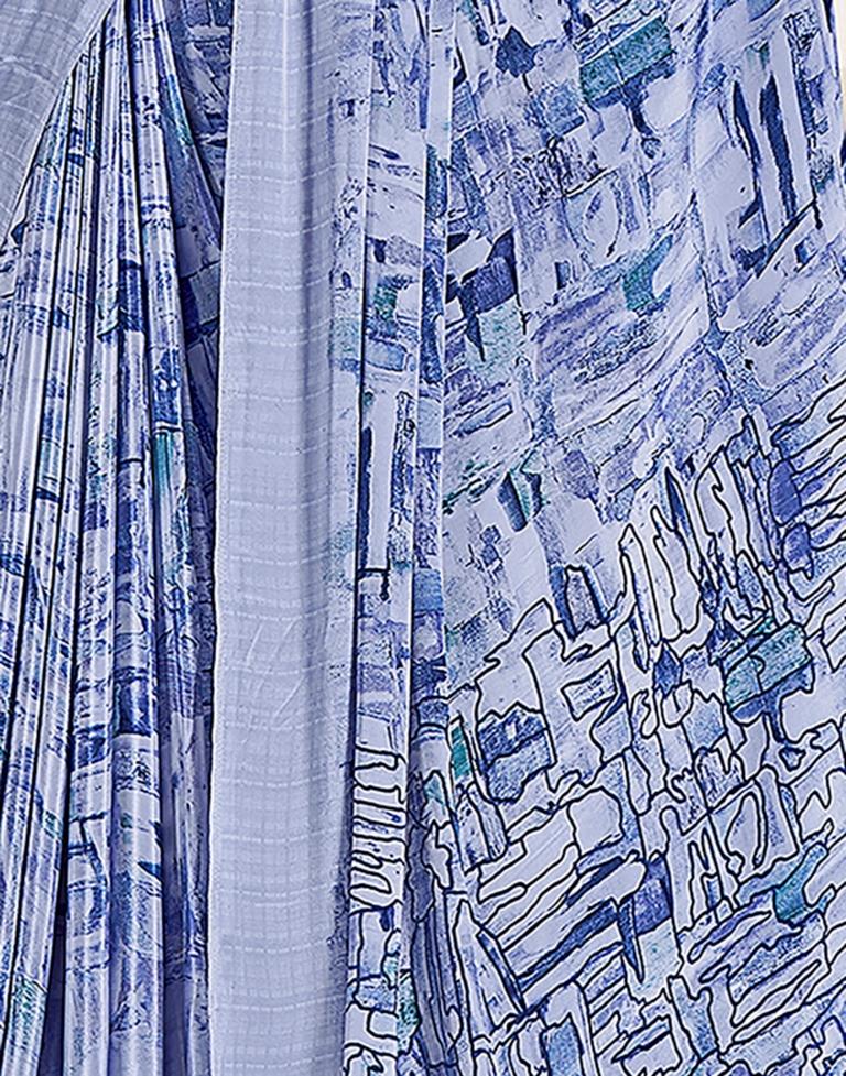Steel Blue Silk Printed Saree