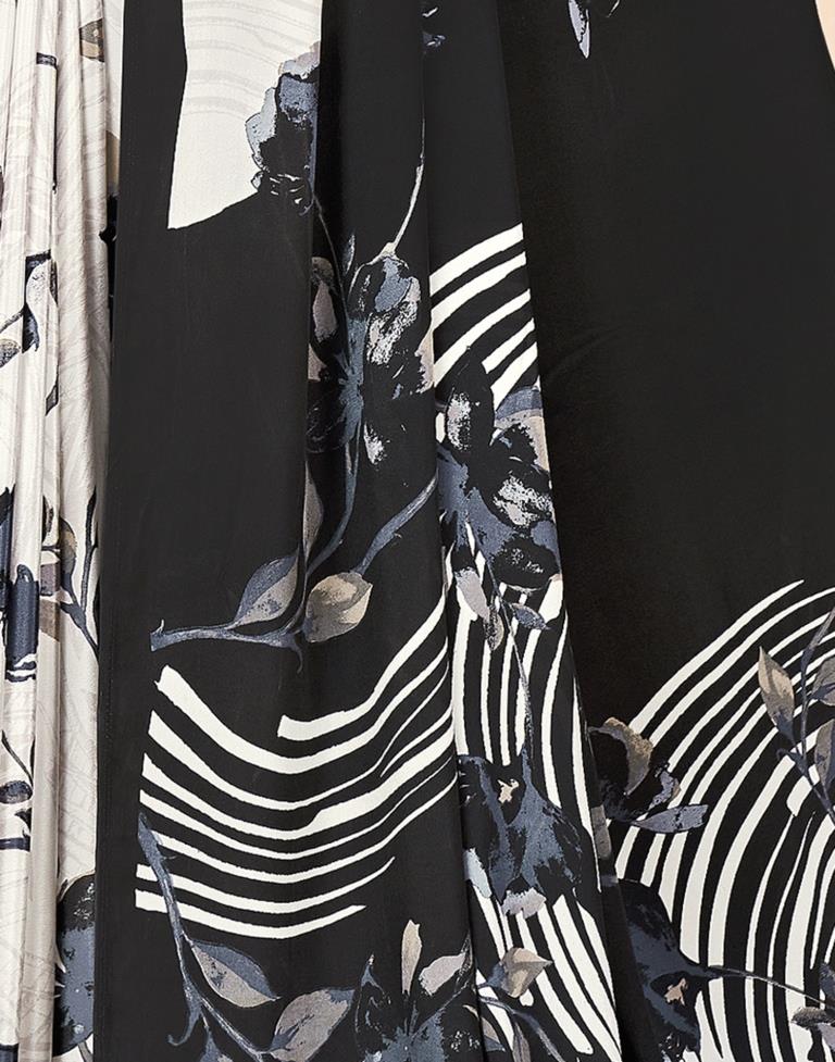 White Silk Printed Saree