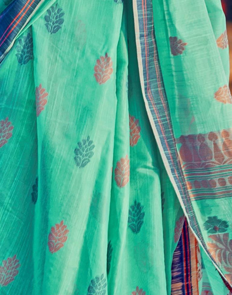Turquoise Silk Woven Saree