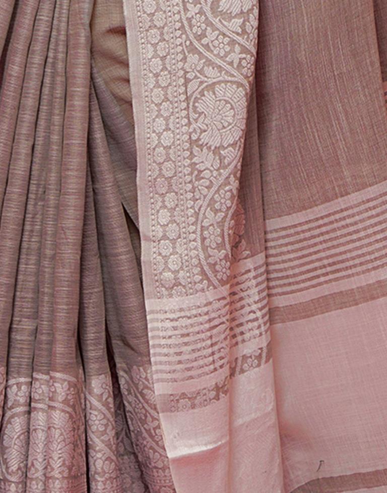 Light Grey Cotton Woven Saree
