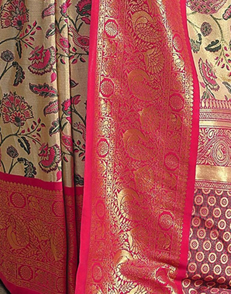 Golden & Red Silk Woven Saree