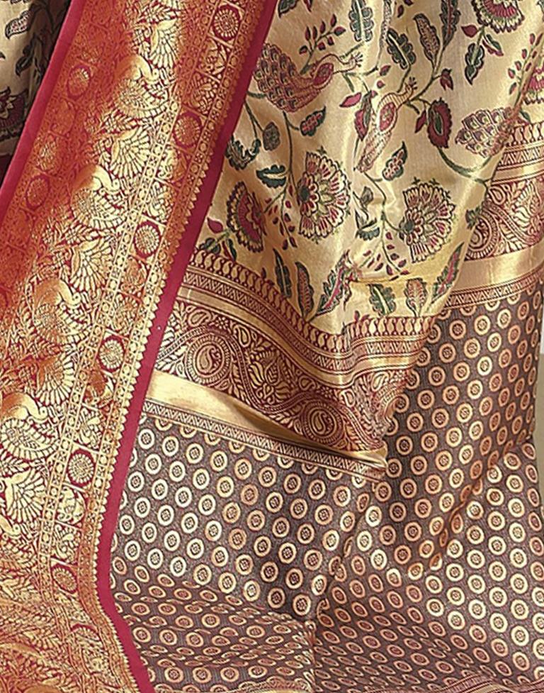 Golden & Maroon Silk Woven Saree