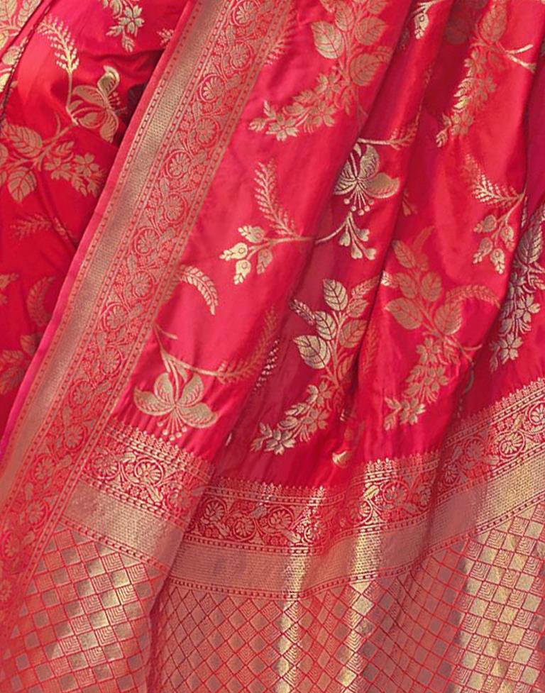 Bright Pink Silk Plain Saree