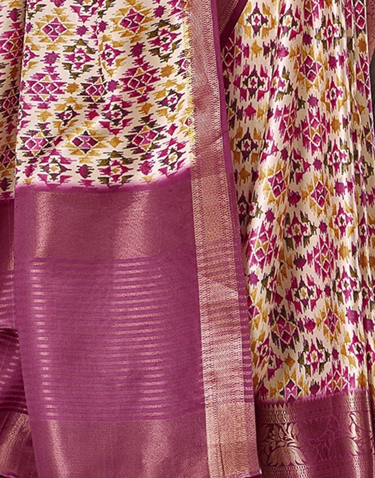 Pink & Multicoloured Silk Printed Saree