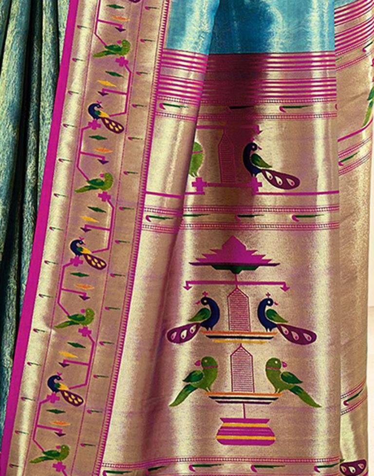 Sky Turquoise Silk Woven Saree
