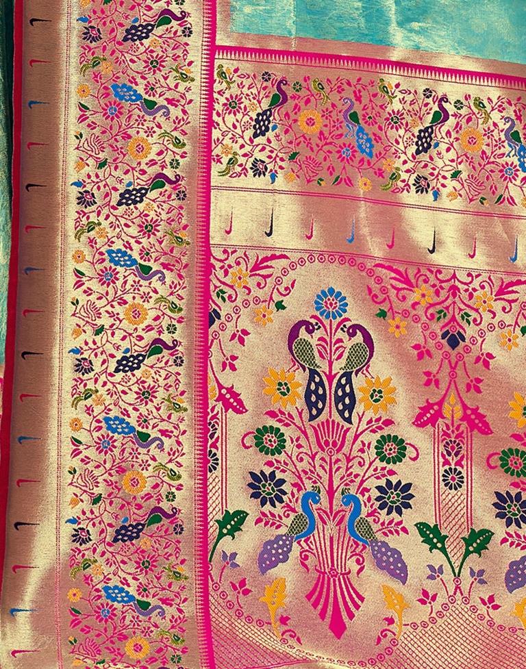 Sky Turquoise Silk Woven Saree