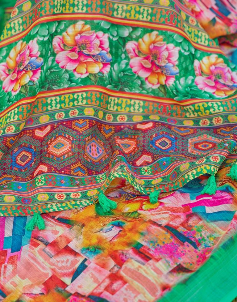 Multi Linen Printed Saree