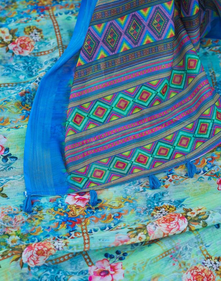 Multi Linen Printed Saree