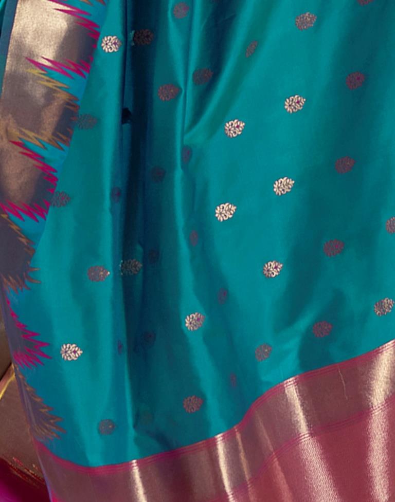 Teal Blue Silk Woven Saree
