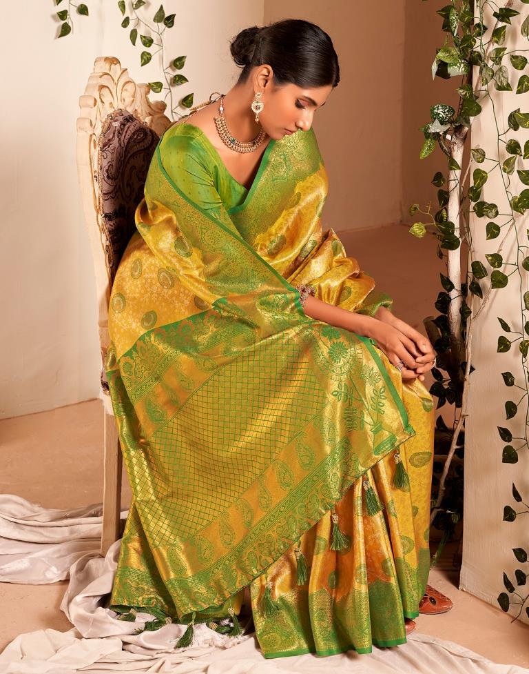Yellow  Silk Woven Saree
