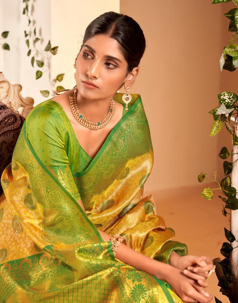 Yellow  Silk Woven Saree