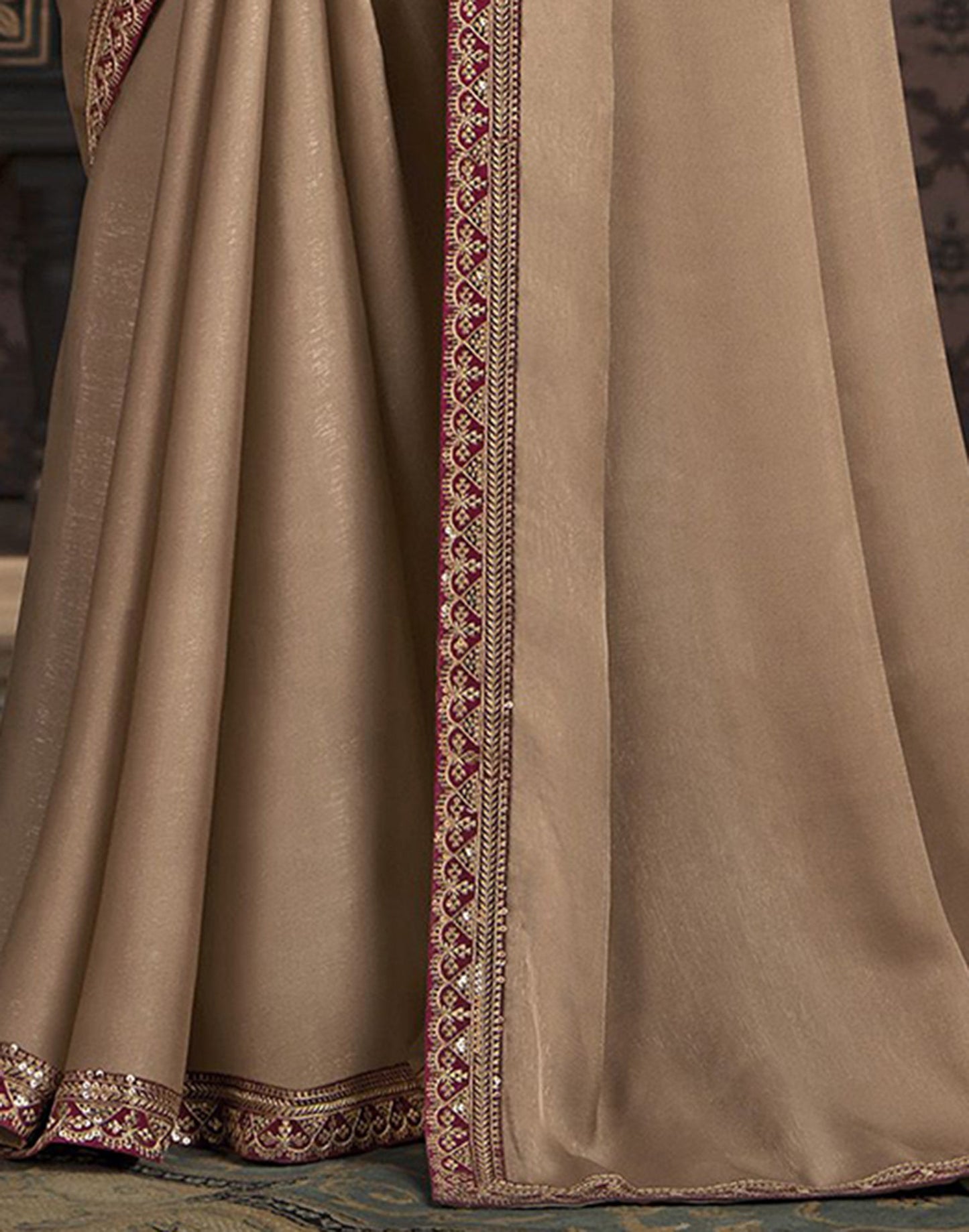 Beige Chiffon Plain Saree