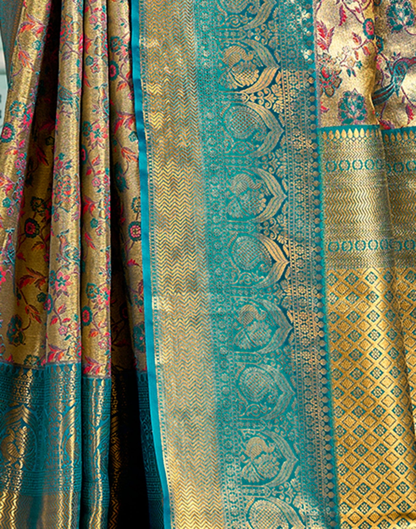 Gold & Green Silk Weaving Saree