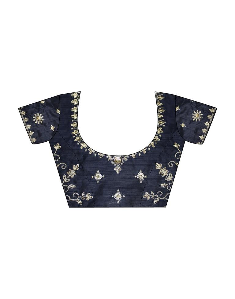 Navy Blue Georgette Plain Saree