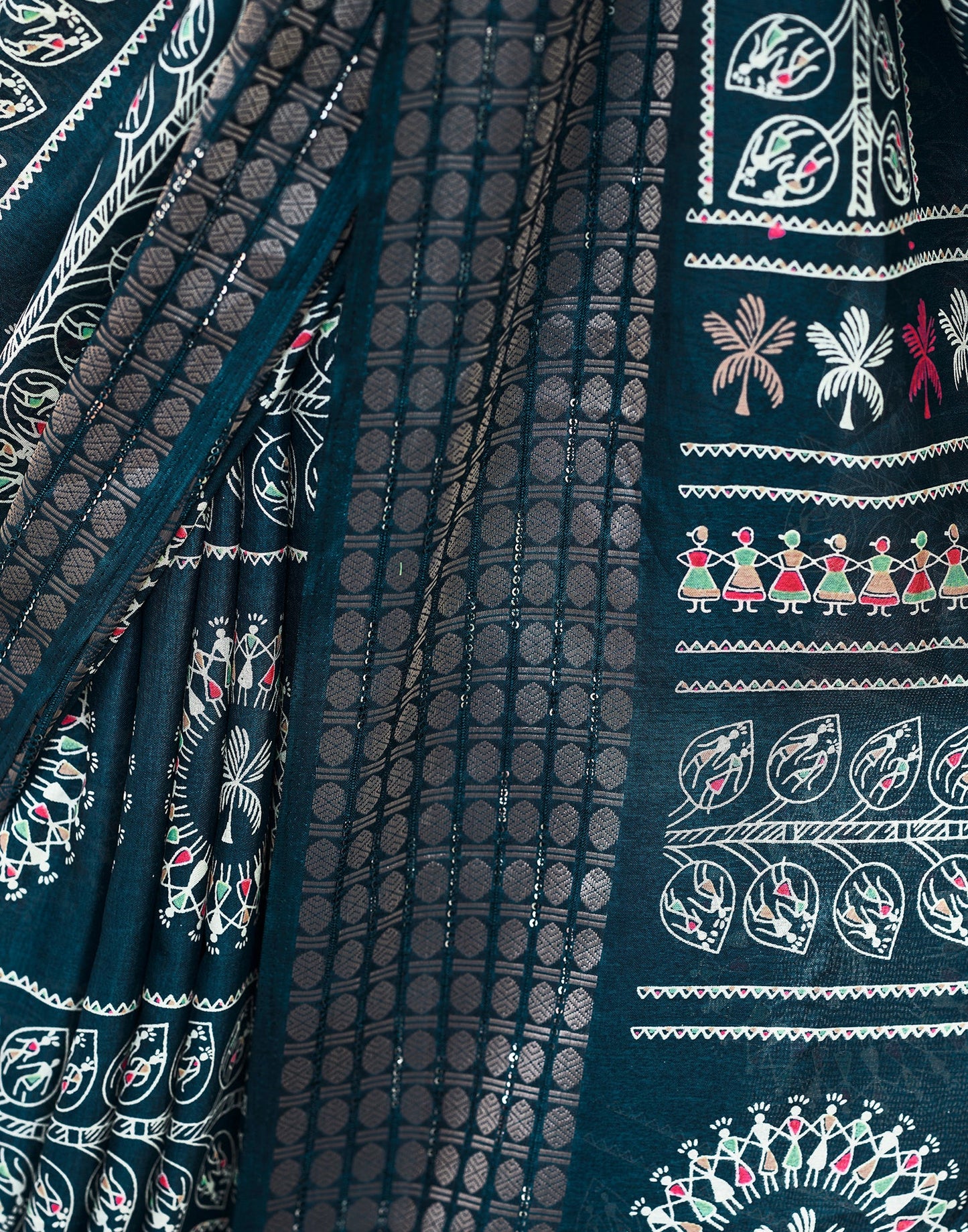 Sea Blue Silk Printed Saree