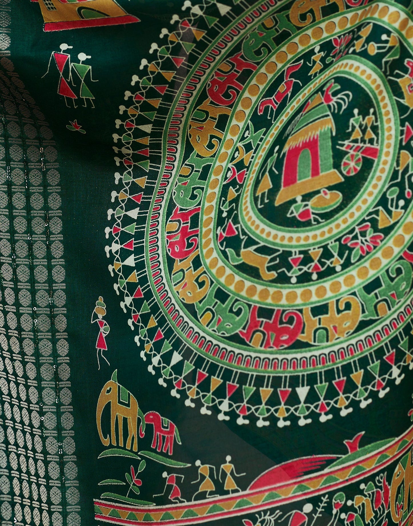 Bottle Green Silk Printed Saree