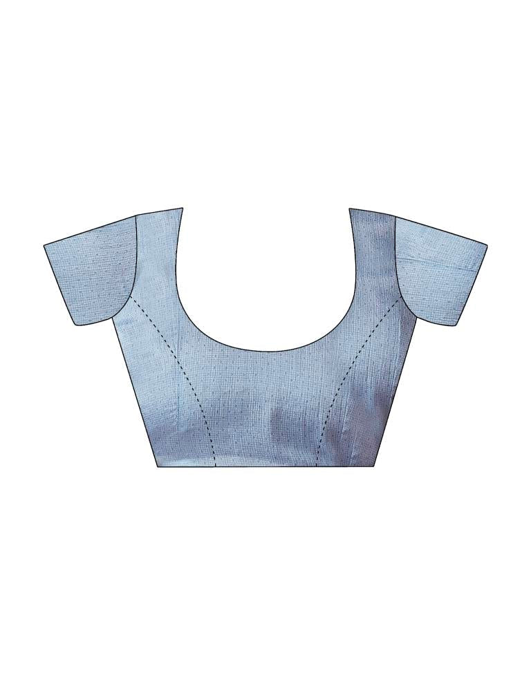 Light Grey & Blue Chiffon Printed Saree