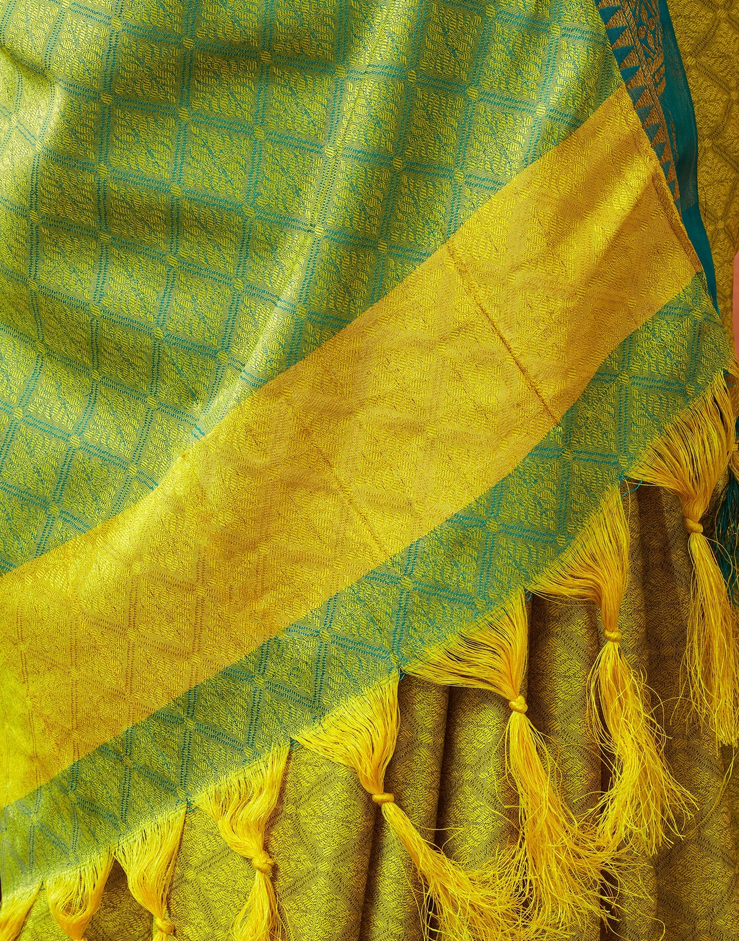 Lime Green Silk Weaves Saree