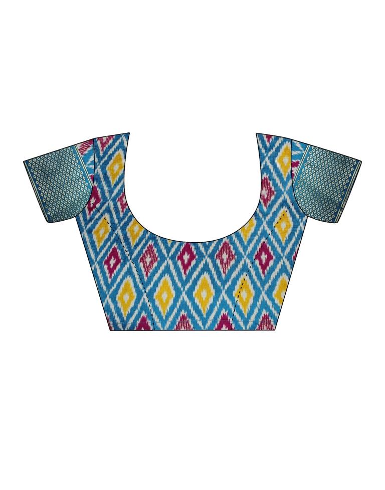 Teal Blue Silk Printed Saree