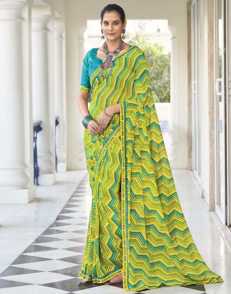 Yellow Georgette Printed Saree