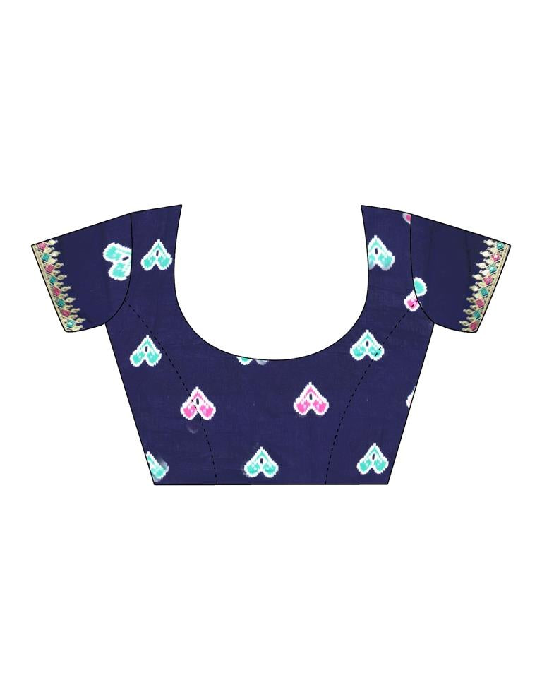 Navy Blue Silk Printed Saree