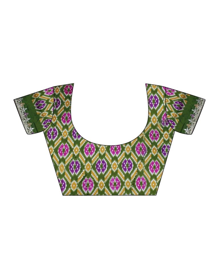 Olive Green Silk Printed Saree