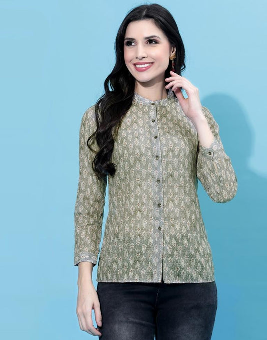 Grey Collared Printed Shirt | Leemboodi