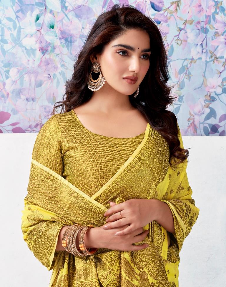 Yellow & Golden Silk Plain Saree