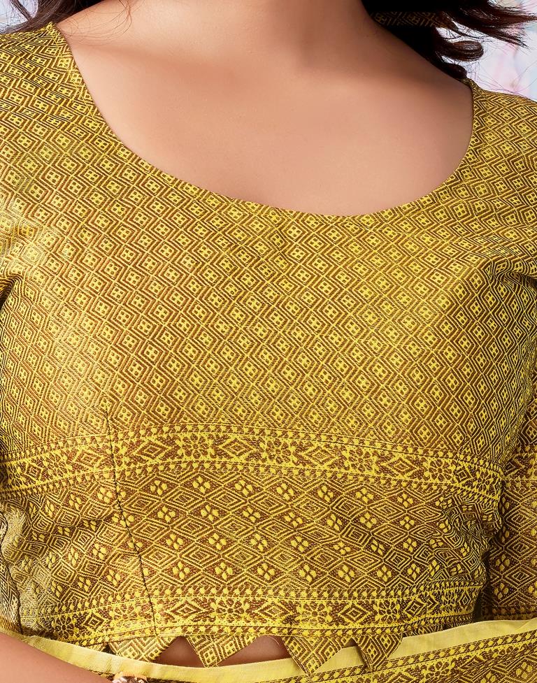 Yellow & Golden Silk Plain Saree