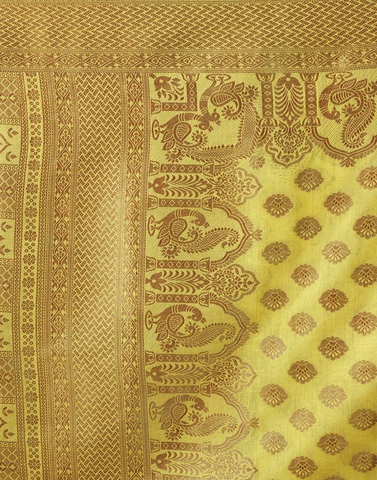 Yellow & Gold Printed Silk Plain Saree