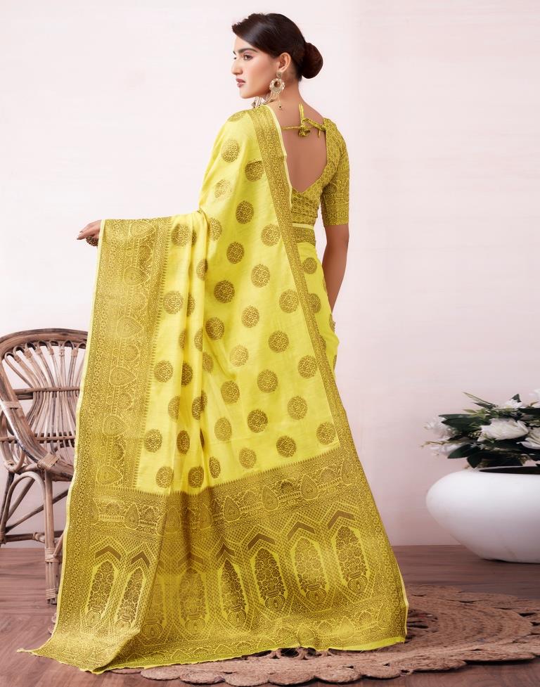 Yellow & Golden Silk Plain Saree