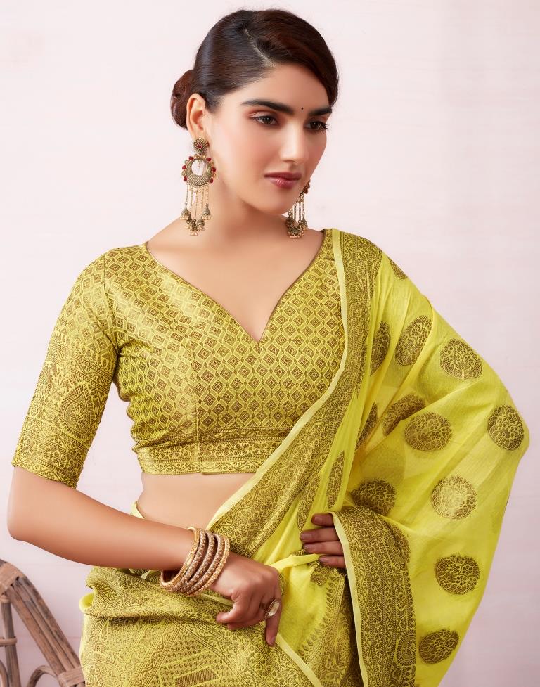 Yellow & Golden Silk Plain Saree