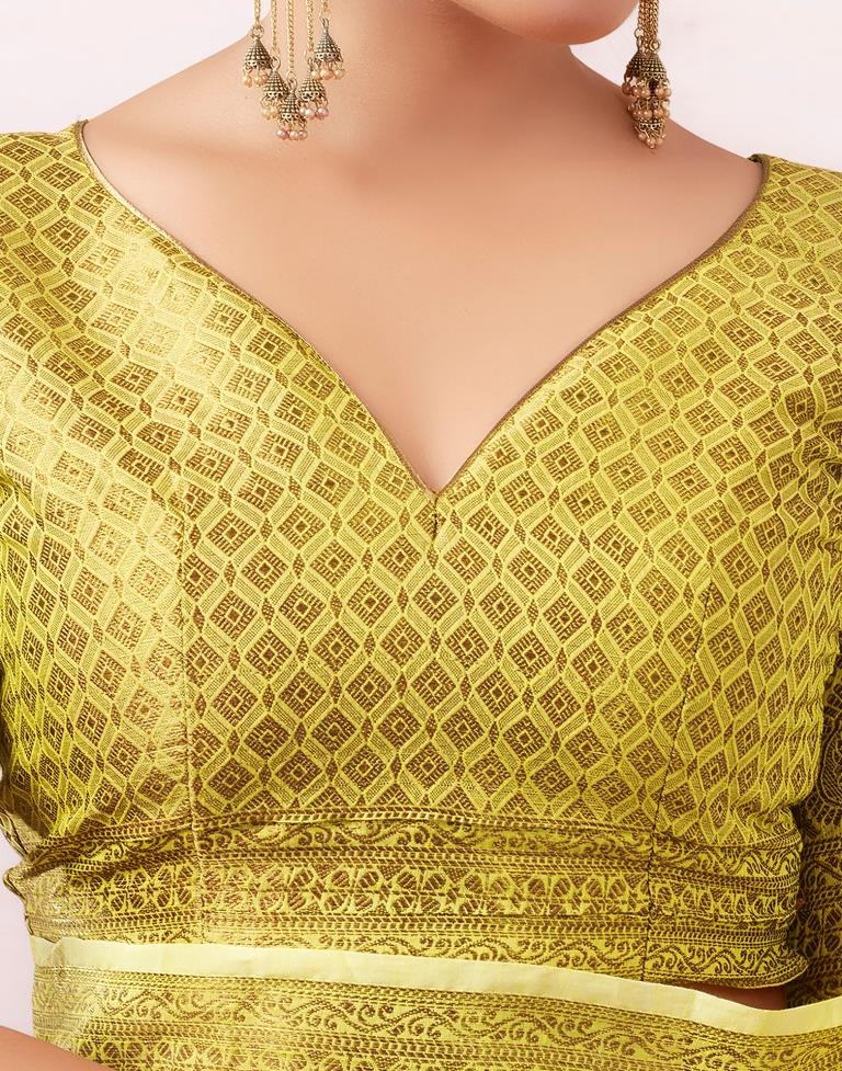 Yellow & Golden Silk Plain Saree