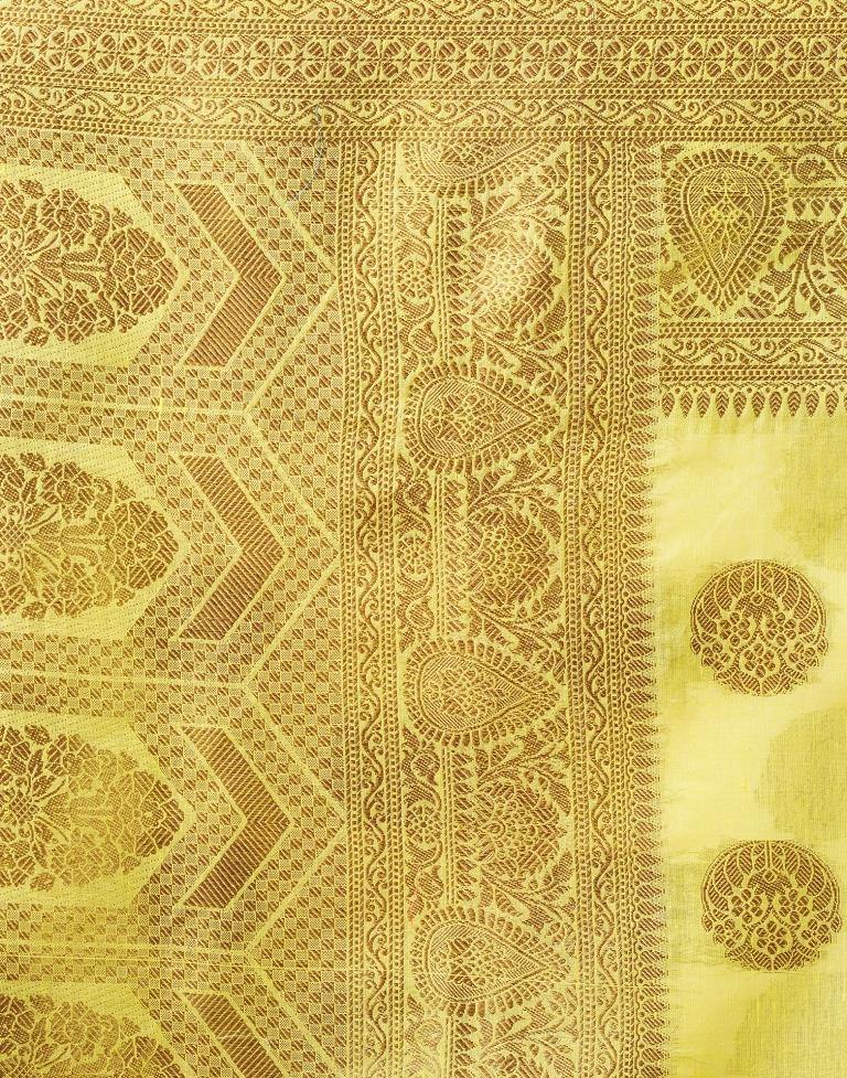Yellow & Golden Silk Plain Saree