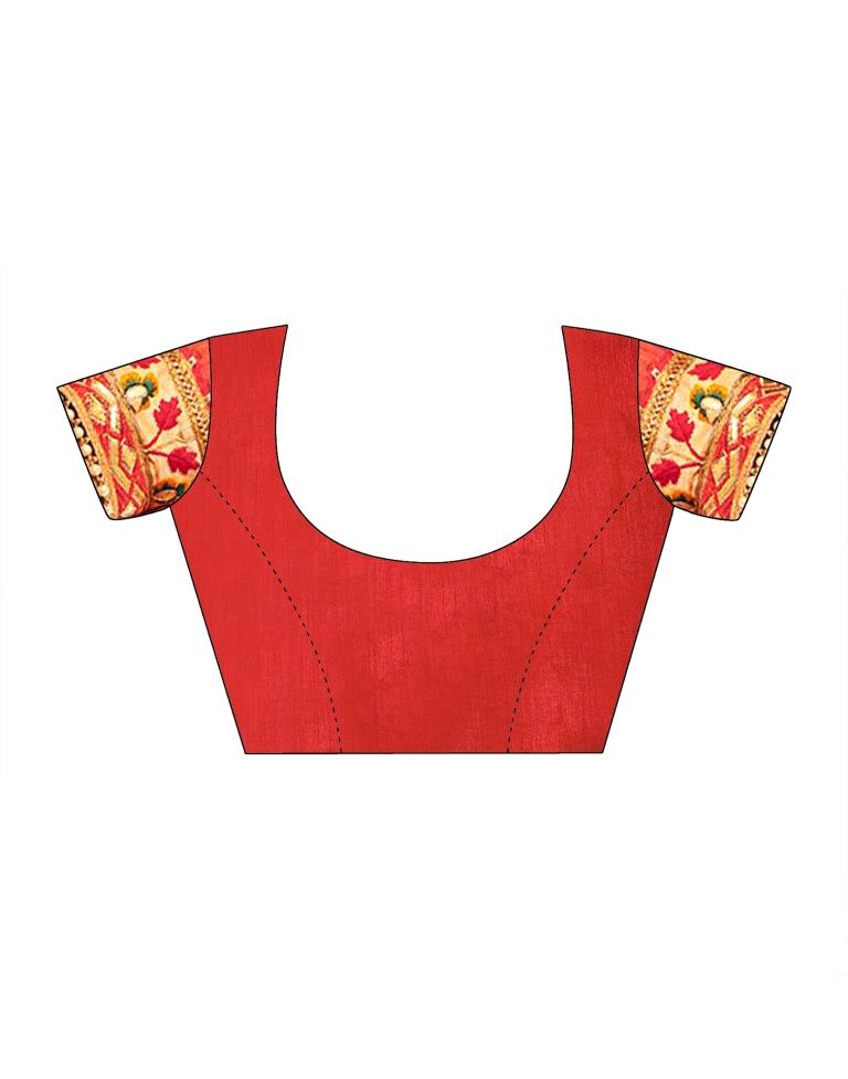 Red Chiffon Printed Saree