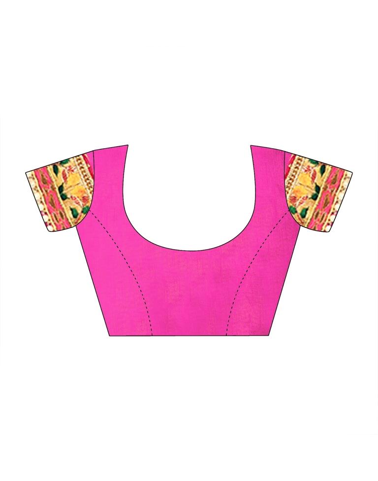 Orange & Pink Chiffon Printed Saree