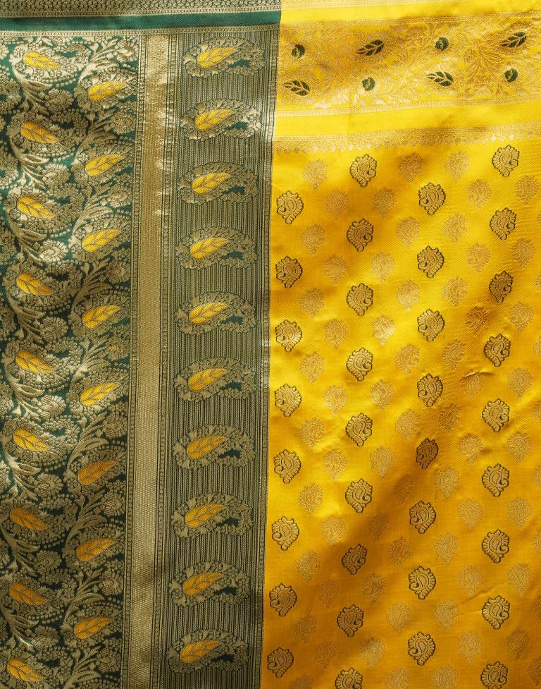 Yellow & Dark Green Silk Woven Saree