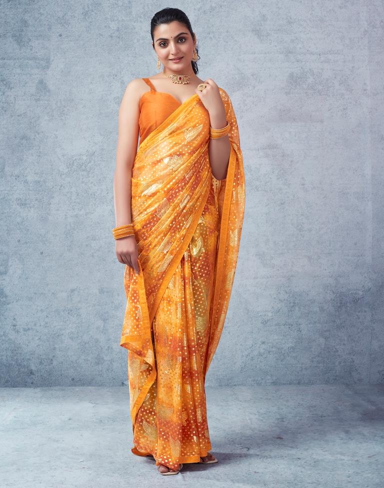 Yellow Lycra Printed Saree