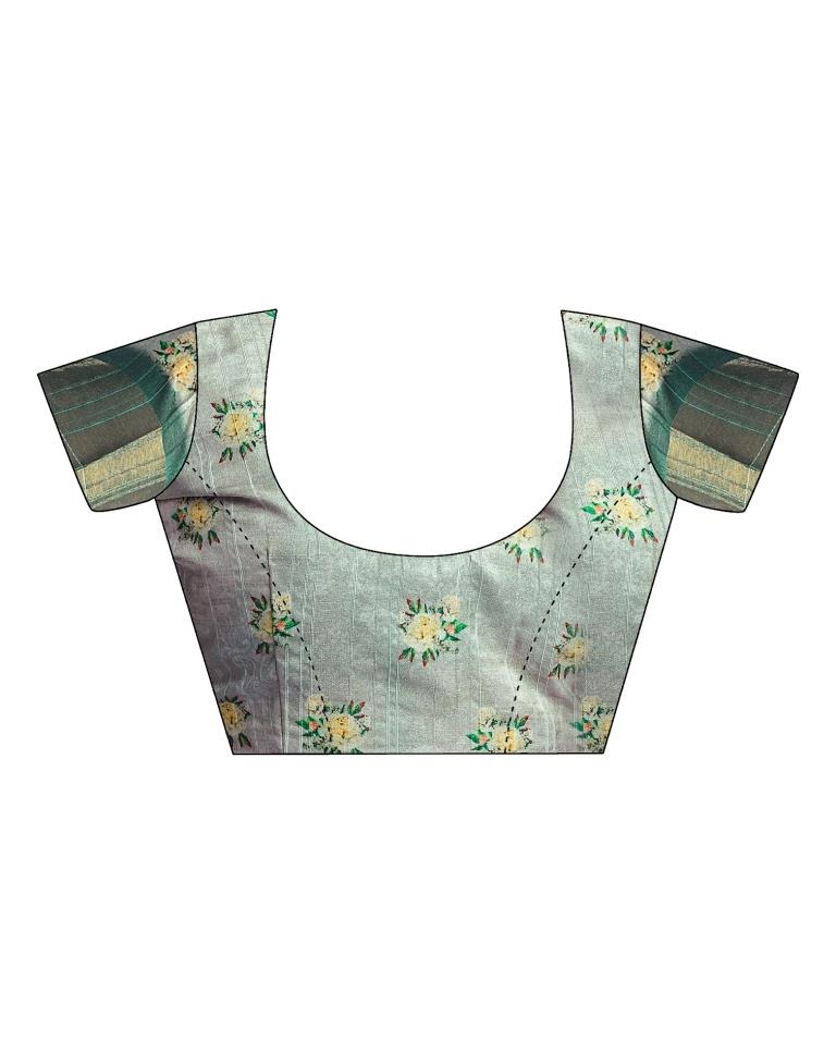 Dusty Green Silk Printed Saree