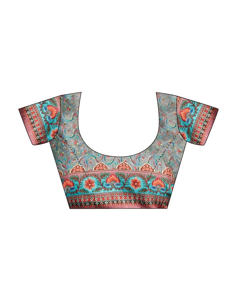 Grey Silk Printed Saree