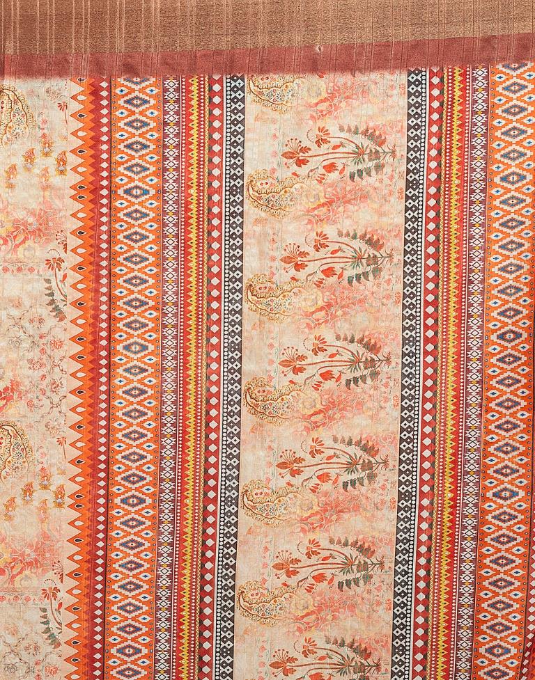 Beige & Multicoloured Silk Printed Saree
