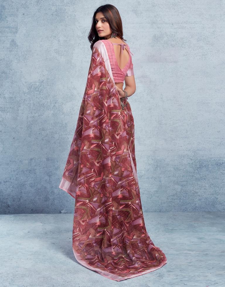 Wine Linen Printed Saree