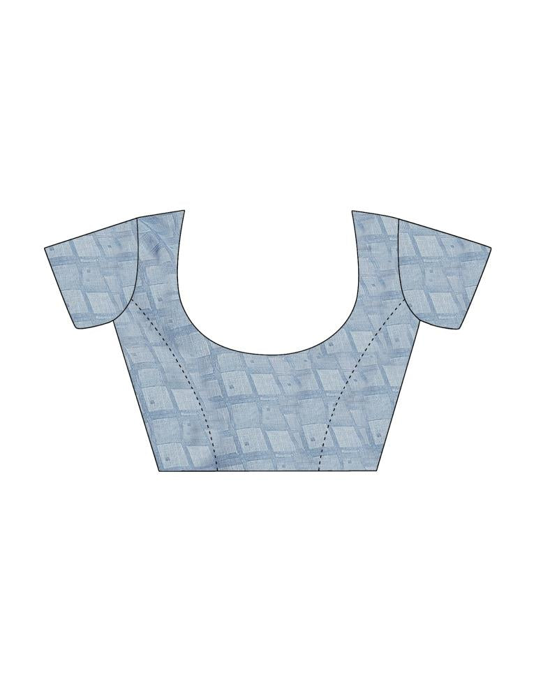 Dull Dark Blue Linen Printed Saree